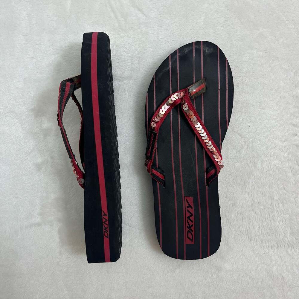DKNY Women's Striped Platform Flip Flop Sandals with Sequin Detail